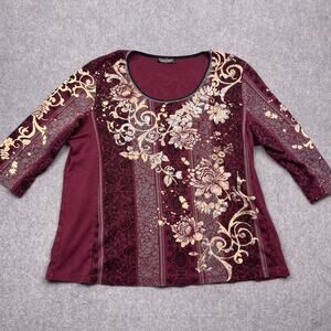 vanilla sugar top womens 3x red floral v neck 3/4 sleeve
